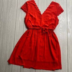Women's Bright Red Tie Waist Dress